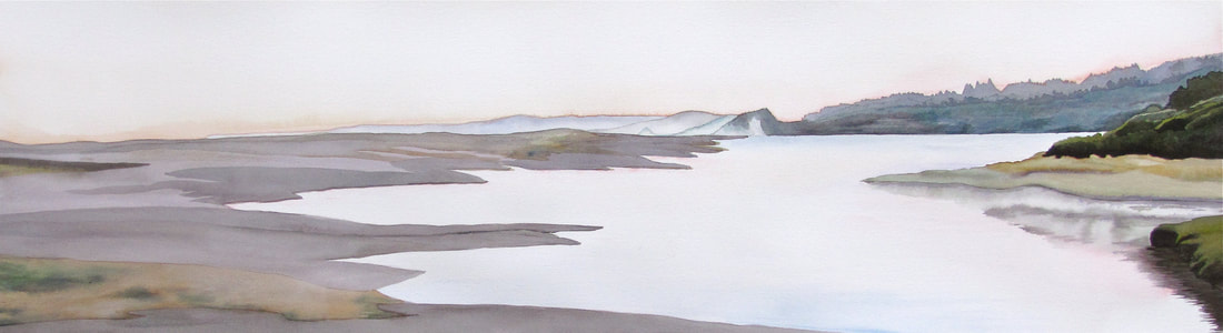 Big Lagoon at Dawn, watercolor by Maureen McGarry